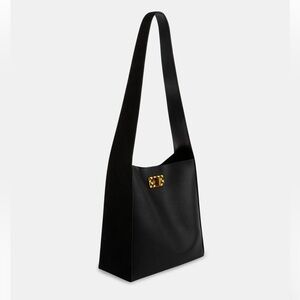 Brand New Black Leather Shoulder Bag with Gold Accent